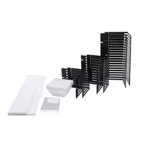 Etagere / Buffet Stand - Stainless steel frame & Plexiglas shelves - White with black columns - square - Height: 600mm - incl. 3 Melamine bowls