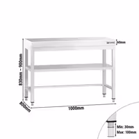 Rozsdamentes acél munkaasztal PREMIUM - 1000x800 mm - alsó polccal & lábösszekötővel