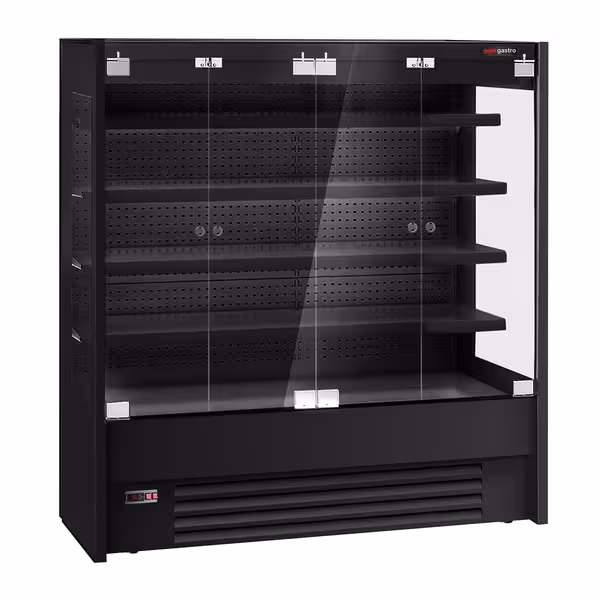 Commercial multideck display fridge - 1960mm - with 4 hinged glass doors & 4 shelves - Black