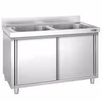 Sudoper s ormarićem PREMIUM - inox - 1600 x 700 mm - sa 2 korita - korita sredina
