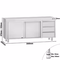 خزانة قاعدية ستانلس ستيل KOPENHAGEN ECO - 2000x600mm - وحدة أدراج 3 يمين