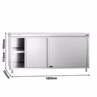 Arbetskåp i rostfritt stål PREMIUM - 1800x700 mm - med 2 skjutdörrar - inkl. skärbräda vit