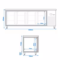 Rashladni pult - 2330x700 mm - 632 l - Ventilirano hlađenje - s 4 vrata - s ostakljenom frontom