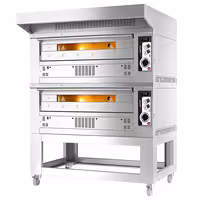 Gas Deck Pizza Oven - Twin Deck - Firebrick Base - 6+6 x Ø 33cm (13") - 230V Single Phase - Mechanical Controls - up to 370°C - incl. Hood & Base frame