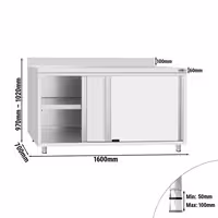 طاولة عمل ستانلس ستيل ECO - 1600x700mm - مع أبواب منزلقة - مع حاجز خلفي