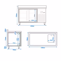 Rashladni pult PREMIUM - 1430x720 mm - 270 l - Ventilirano hlađenje - s 2 vrata - s 1 korita - Leđni podignuti rub
