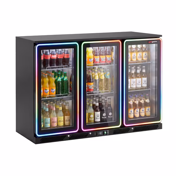 Bar hladnjak – 1350 mm – 320 litara – s 3 LED vrata na šarkama za staklo – crna vanjska i unutarnja strana