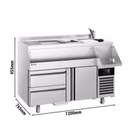 Stół chłodniczy barowy do koktajli i napojów – 1200 mm – 150 L – z 1 drzwiami, 2 szufladami i gniazdem 230 V