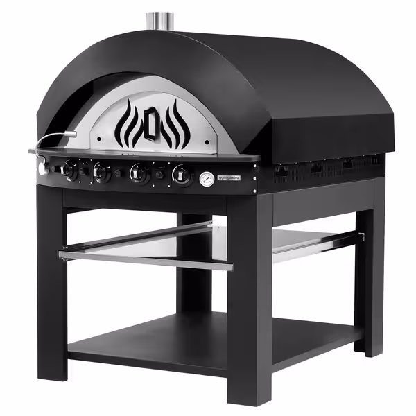 Gas Deck Pizza Oven - Single Deck - 12  x Ø30 cm - Mechanical Controls - Black - up to 400°C - incl. Base frame