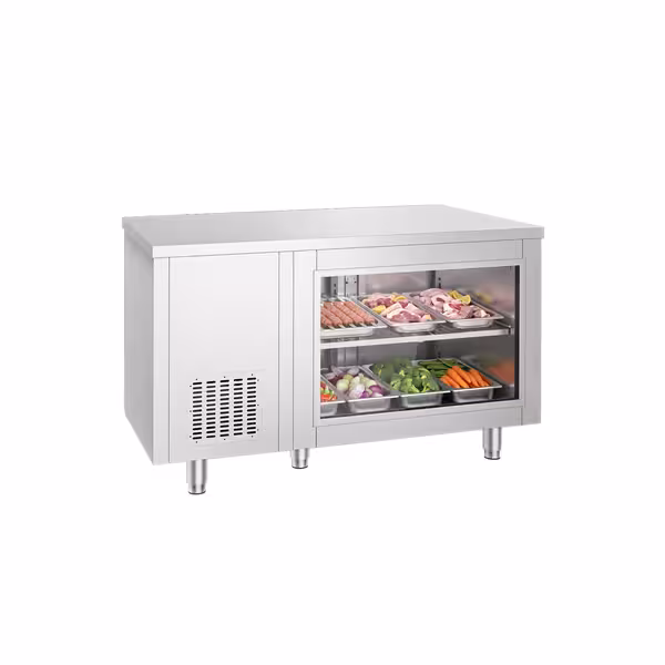 Rashladni pult - 1400x700 mm - 281 l - Ventilirano hlađenje - s 2 vrata - s ostakljenom frontom