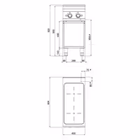 Ipari indukciós tűzhely - 900-as - főzősorba illeszthető - 400x900x920 mm - összteljesítmény: 10 kW - 2 zónás üvegkerámia - nyitott tárolórésszel