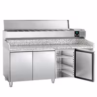 Table réfrigérée à pizza PREMIUM - 2000 x 800 mm - avec 3 portes - incl. vitrine réfrigérée - 10 x GN 1/4