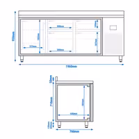 Rashladni pult PREMIUM PLUS - 1960x700 mm - 465 l - Ventilirano hlađenje - s 1 vrata - s 4 ladica - Podignuti rub