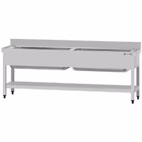 Grovdiskbänk i rostfritt stål ECO - 2 000x700 mm - med underhylla - 2 hoar - extra djup ho - med stänkskydd