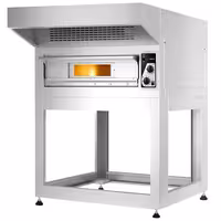 Electric Deck Pizza Oven - Single Deck - Refractory Stone Deck - 4 x Ø 33cm (13.8") - Mechanical Controls - up to 400°C - incl. Stainless steel hood & Base frame