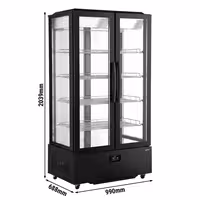 4-Sided Glass Display Fridge - 750L - 990mm - Double glazing - square - with 4 shelves - 2 hinged glass doors