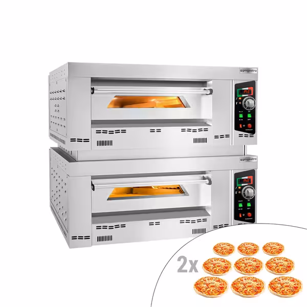 Gas Deck Pizza Oven - Twin Deck - Refractory Stone Deck - 9+9 x Ø 34cm (13.4") - 230V Single Phase - Mechanical Controls - up to 450°C