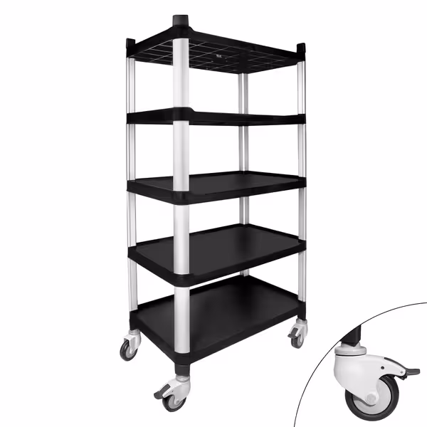 Carrello di Servizio - 5 Ripiani - 800x500x1600 mm - Capacità di Carico: 250 kg - con Ruote Silenziose
