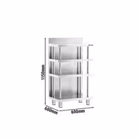 Radna ploča za bar – nehrđajući čelik – 600 x 600 mm – s 4 police