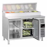 Stół przygotowawczy PREMIUM – 1360 mm – na 7x GN 1/3 – z 2 drzwiami szklanymi