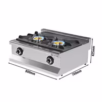 Plinski štednjak - 800x700x425 mm - 17,3 kW - 2 plamenika - nadpultni