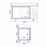 Stół chłodniczy do pizzy PREMIUM PLUS - 1490x700mm - z blatem granitowym - 2‑drzwiowy