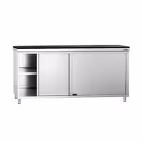 Rozsdamentes acél munkaszekrény PREMIUM – 1800x800 mm – tolóajtóval – gránit munkalapmal