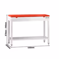 Profesionalni inox radni stol PREMIUM - 1000x600 mm - s donjom policom & s ojačanjem radne plohe - uklj. daska za rezanje Crvena