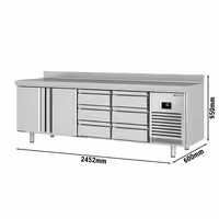 Aukstuma galds PREMIUM PLUS - 2452x600 mm - 510 l - ar 2 durvīm - ar 6 atvilktnēm - Ar apmali