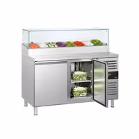Stół przygotowawczy PREMIUM – 1510 mm – z 2 drzwiami – z nadstawką szklaną na 8x GN 1/3