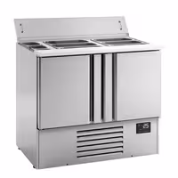 Pult za pripremu salate PREMIUM PLUS - 978 mm - 2 vrata - s ugradnim ležištem za 6x GN 1/3 & 3x GN 1/6 i poklopac od nehrđajućeg čelika