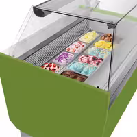 Ice Cream Display Freezer | LIAM - 1560mm - Static cooling - with LED lighting - for 13+13 x 5 litres Napoli pans - Light Green