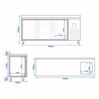 Rashladni pult PREMIUM PLUS - 1960x600 mm - 385 l - Ventilirano hlađenje - s 3 vrata - s 1 korita - Podignuti rub
