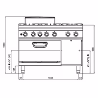 Gasherd - 44 kW - 6 Brenner - inkl. Gasbackofen Statisch - 7,8 kW