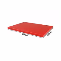 Vágódeszka - 250x400 mm - Vastagság: 20 mm - HACCP - polietilén - piros - ütközőkkel - csúszásmentes