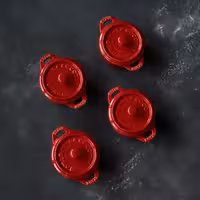 (4) STAUB| Ceramic Mini Cocotte Set, Round – Cherry Red - Ø 100 mm - 0.20 L Each