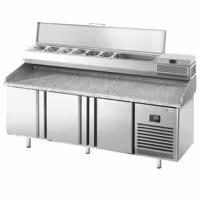 Commercial Pizza Prep Counter - Granite Top PREMIUM PLUS - 1980x700mm - with 3 doors - incl. refrigerated topping unit - 9x GN 1/4