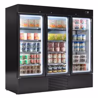 Commercial multideck display freezer - 2081mm - 2030L - with 3 hinged glass doors & 8 shelves - Black