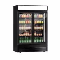 Commercial Beverage Display Fridge - 1295mm - 880 Litres - with 2 hinged glass doors - LED lighting - digital controller with temperature display - Black - Temperature range 2 to 8 °C