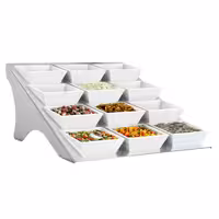 Açık Büfe Teşhir Standı - Paslanmaz Çelik gövde, Melamin kaseler - köşeli - 330x435x150mm - dahil 12 Melamin Kase 90x90mm - 12 raf ile