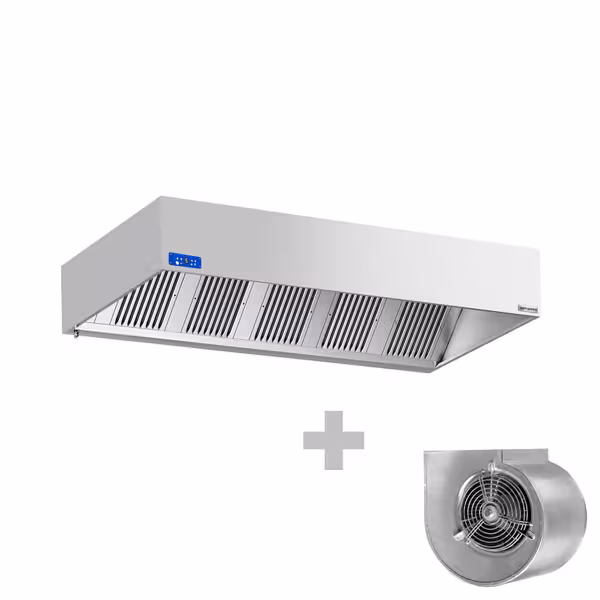 Commercial Wall-Mounted Extractor Hood with Motor - 2600mm - with Speed Controller, Baffle Filters & Lighting