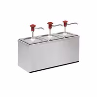 Dispenzer za umake - set s okvirom - kromirani dijelovi; postolje od plemenitog čelika - 3x 2 l - 500x180x340 mm - prikladno za GN 1/6, dubina 200 mm - einstellbarer Dosierung - s spremnikom - uklj. postolje od nehrđajućeg čelika