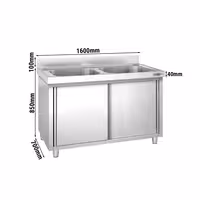 Sudoper s ormarićem PREMIUM - inox - 1600 x 700 mm - sa 2 korita - korita sredina