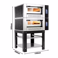 Gas Deck Pizza Oven - Twin Deck - Refractory Stone Deck - 4+4 x Ø 30cm (12") - 230V Single Phase - Touchscreen Controls - up to 450°C - incl. Base frame