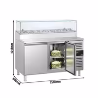 Stół przygotowawczy PREMIUM – 1510 mm – z 2 drzwiami – z nadstawką szklaną na 8x GN 1/3