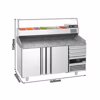 Profesionalni Pizza pult - rashladni PREMIUM - 1700x800 mm - 2 vrata i 3 ladica - granitna radna ploča - uklj. gornja rashladna vitrina - 7x GN 1/3