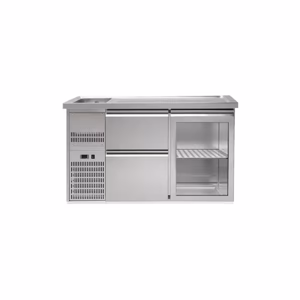 Pivski štand Premium PLUS - 1550x700 mm - 1 staklena vrata & 2 ladice