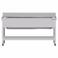 Grovdiskbänk i rostfritt stål ECO - 1400x600 mm - med underhylla - 1 ho mitten - extra djup ho - med stänkskydd