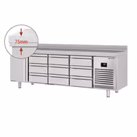 Aukstuma galds PREMIUM PLUS - 2452x600 mm - 510 l - ar 1 durvīm - ar 9 atvilktnēm - ar apmali