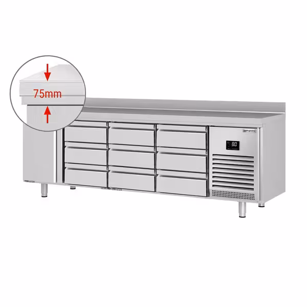 Aukstuma galds PREMIUM PLUS - 2452x600 mm - 510 l - ar 1 durvīm - ar 9 atvilktnēm - ar apmali